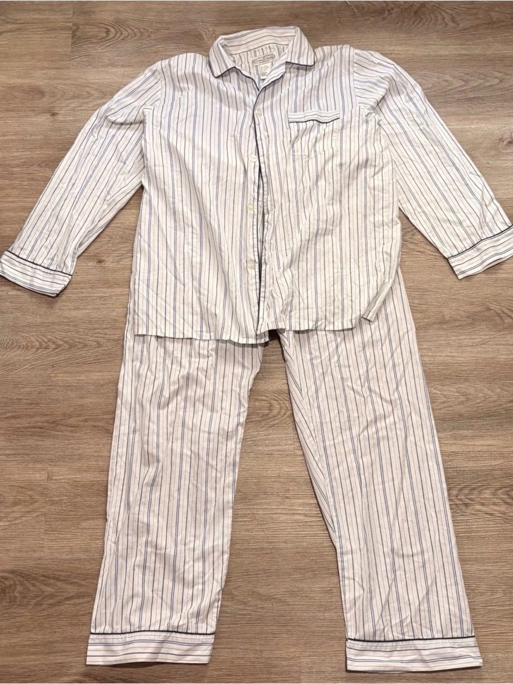 Comfort Zone White and Blue Striped Kids Pajama Set - Button-Front Top & Pants